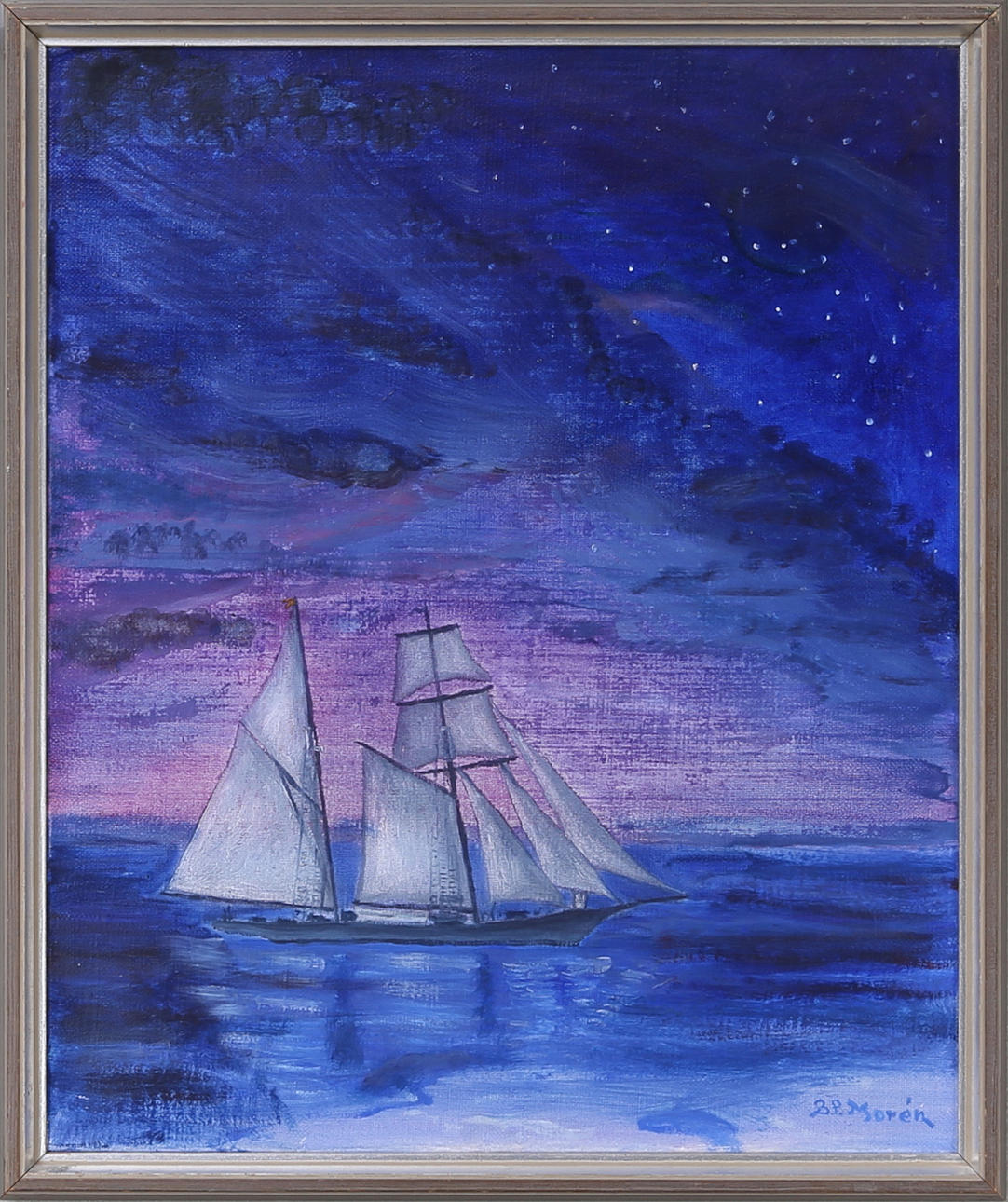 BERNT PETER MORÉN. Nattfärd i månsken, olja på duk, signerad.