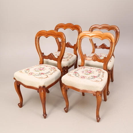STOLAR, 4 st, rokokostil, 1870-tal, broderade sitsar.