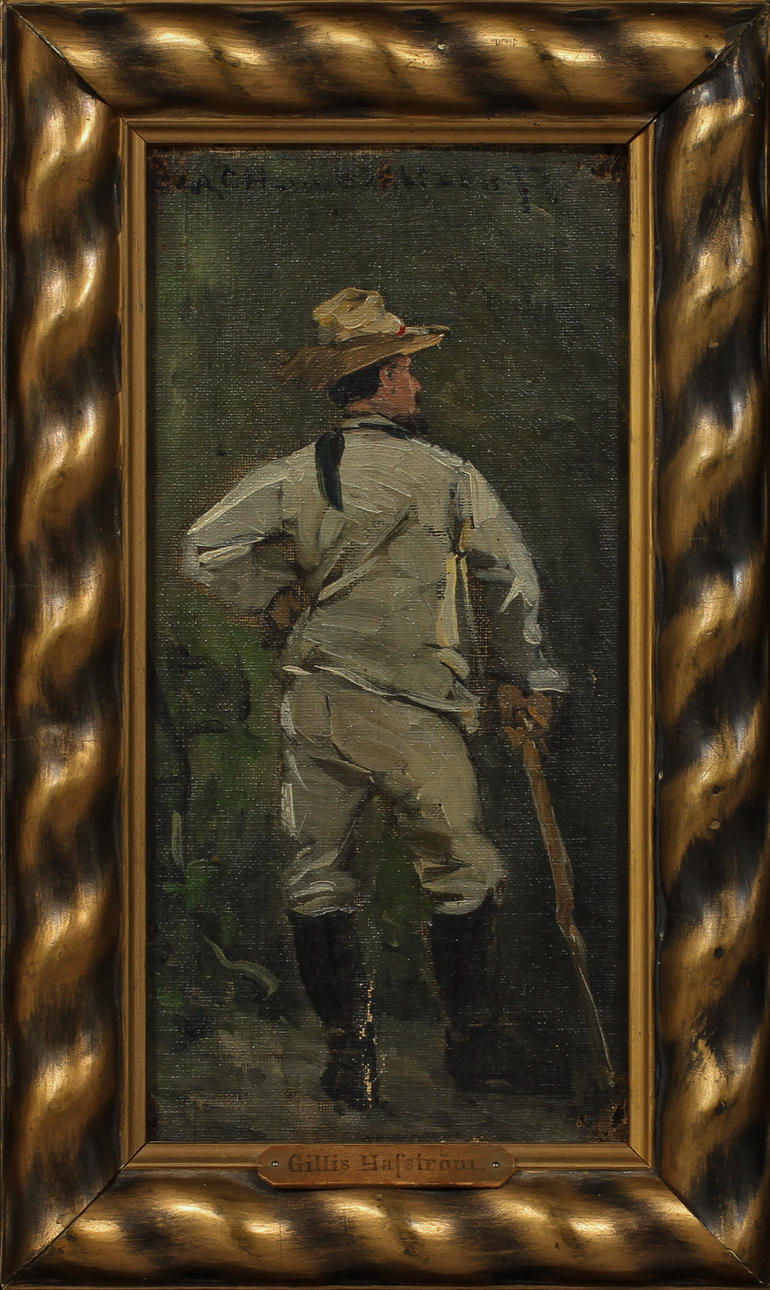 AXEL GILLIS HAFSTRÖM. Mansfigur, olja på duk, uppfodrad, signerad AGH.