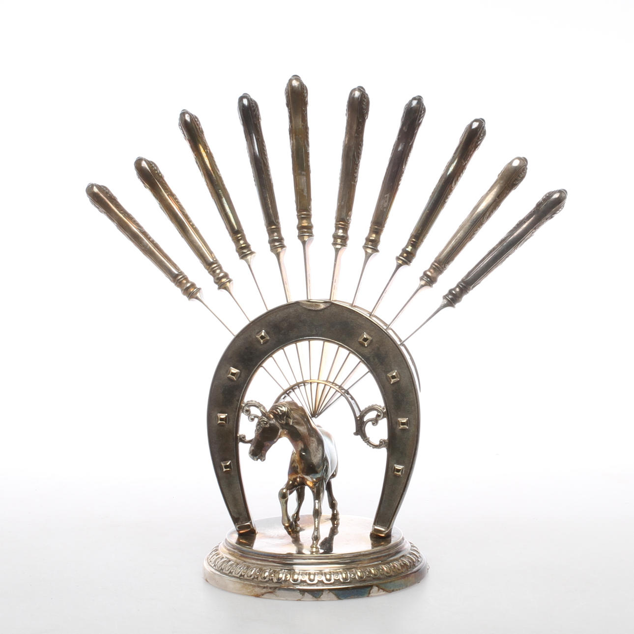 BORDSUPPSATS med fruktknivar, nysilver, A G Dufva.