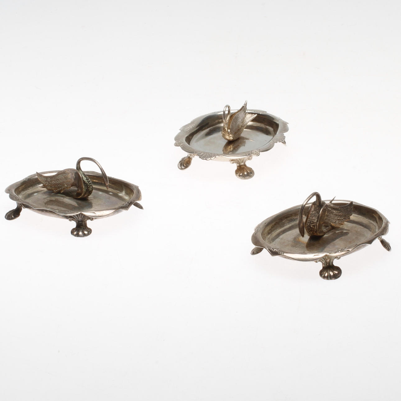 BORDSDEKORATIONER, tre stycken, Frans Holm, 1850-60tal, Vadstena, Silver.