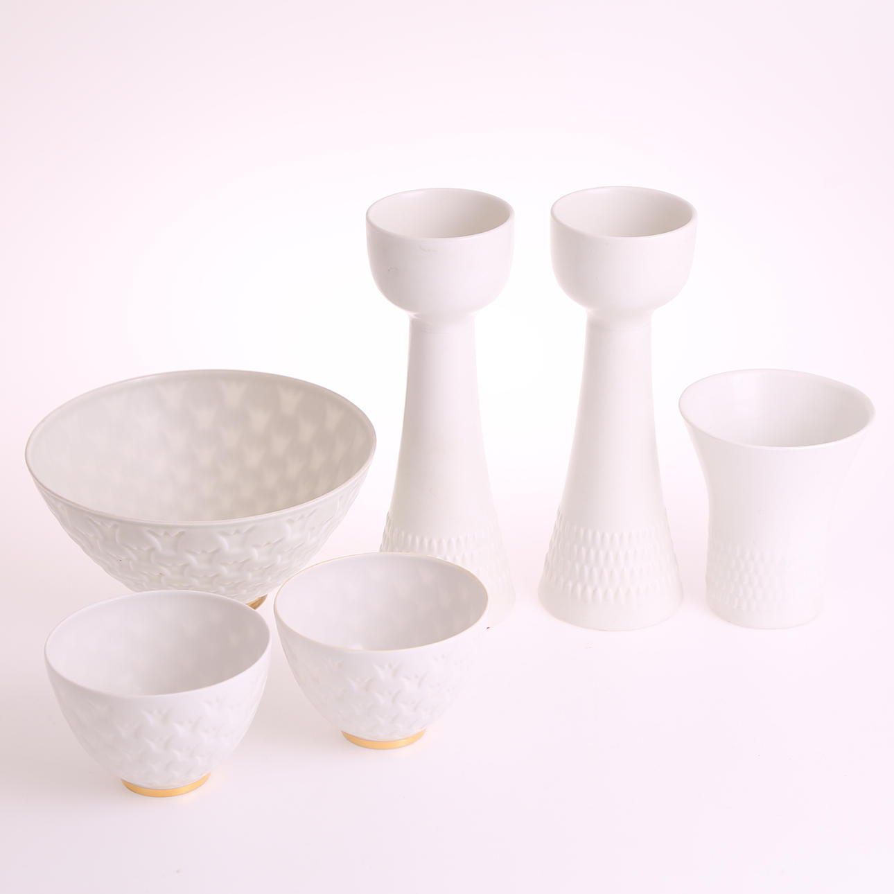 PORSLINSFÖREMÅL, 6 st, vita, Rörstrand, 1900-tal.