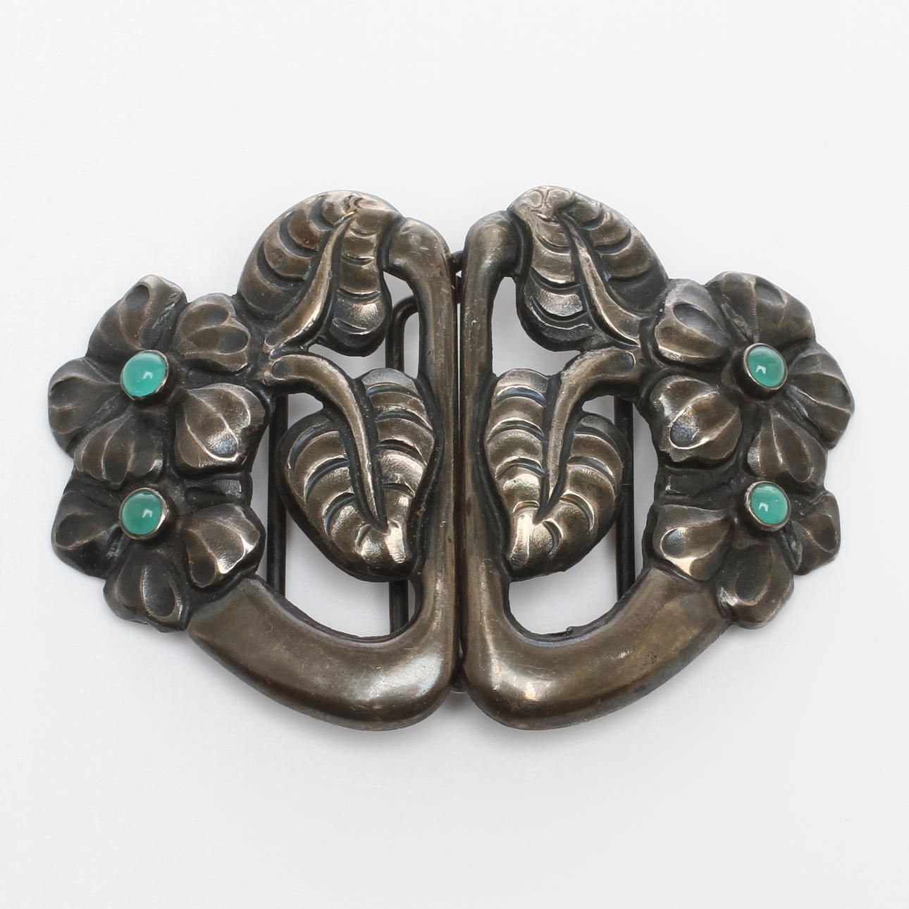 BÄLTESSPÄNNE, silver med imiterade stenar, jugend, tidigt 1900-tal.