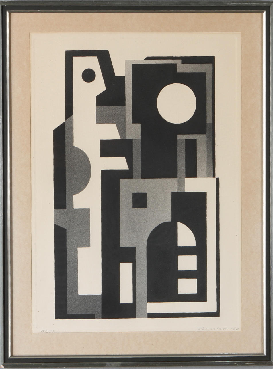CURT BURSTRÖM. Komposition, litografi, signerad, daterad -52 samt numrerad 17/310.