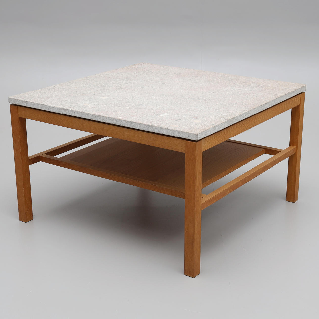 G.A.D. Coffee table “Hejnum”, solid oak base, limestone top, branded, design Kristian Eriksson.