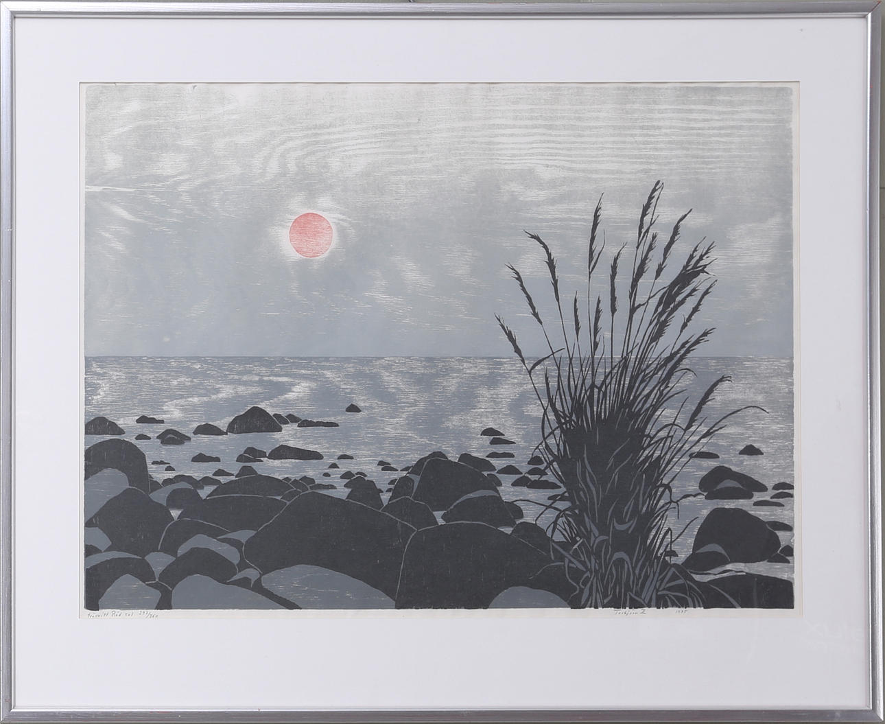 TORBJÖRN ZETTERHOLM. "Röd sol", träsnitt, numrerad 297/360, signerad och daterad 1975.
