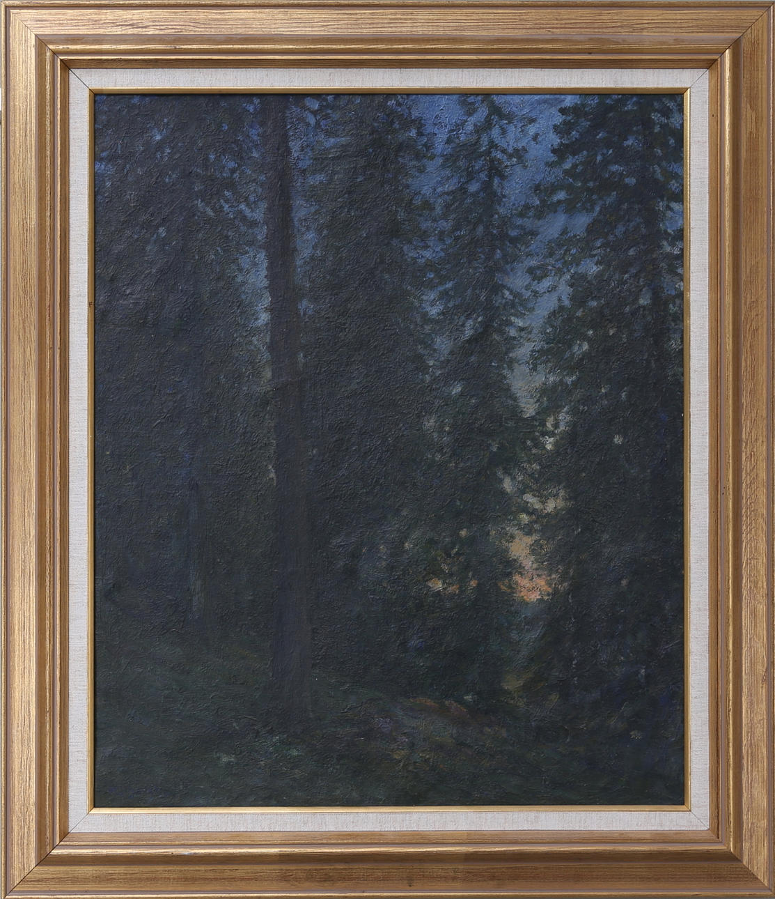 KNUT BORGH. Skogslandskap i solnedgång, olja på duk, signerad.