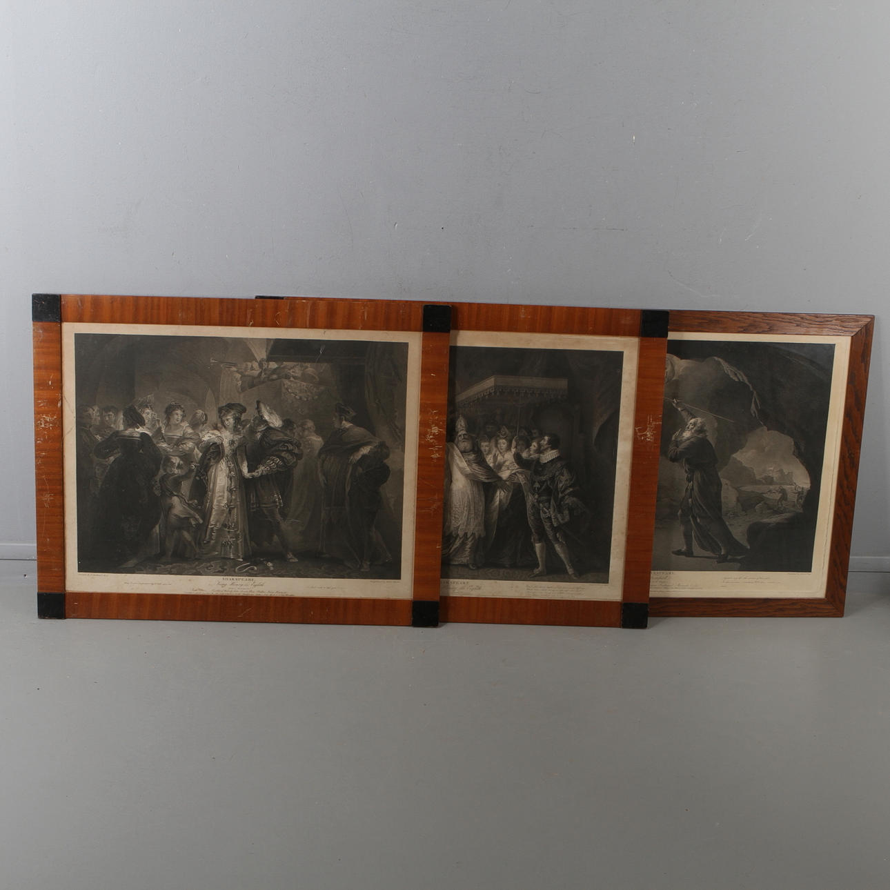 GRAVYRER, 3 st, scener från Shakespare, graverade av Joseph Collyer & Robert Thaw, omkring 1800.