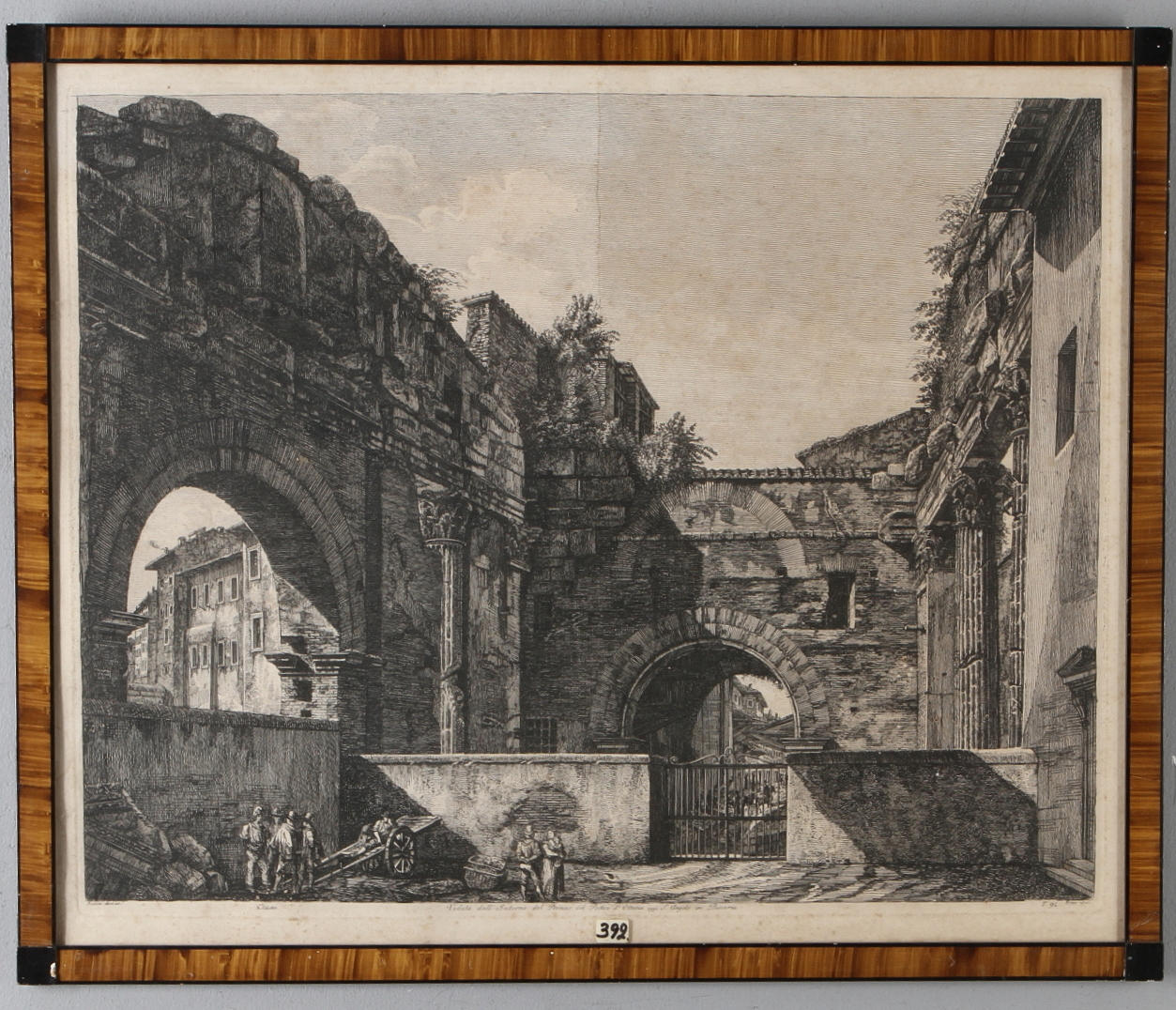 LUGI ROSSINI. "Veduta dell Interno del Pronao...", etsning, Rome 1822.