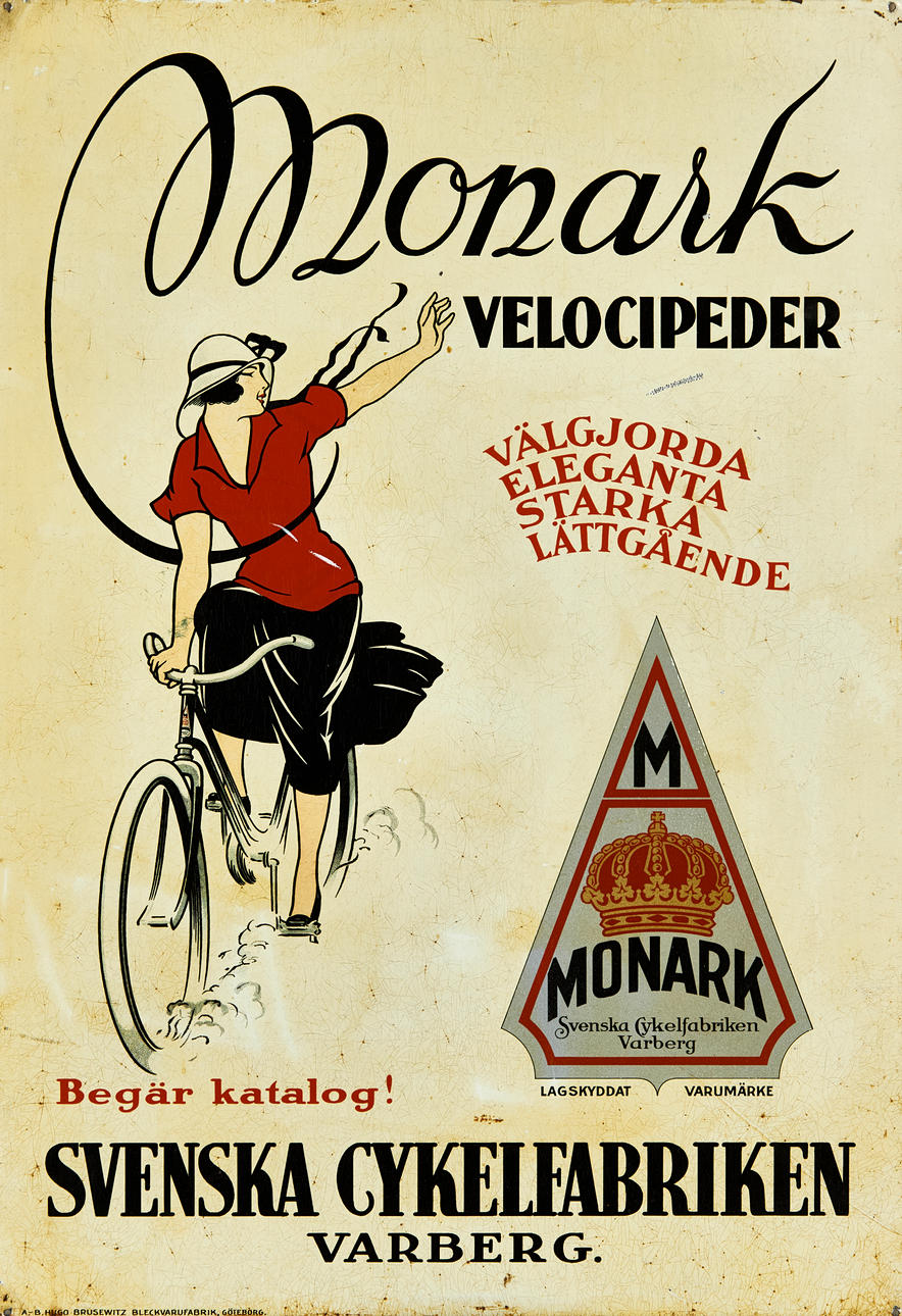 MONARK VELOCIPEDER, reklamskylt, 1900-tal.