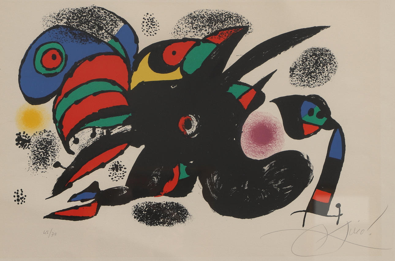 JOAN MIRÓ. Lithograph in colours, composition, signed, numbered 45/75.