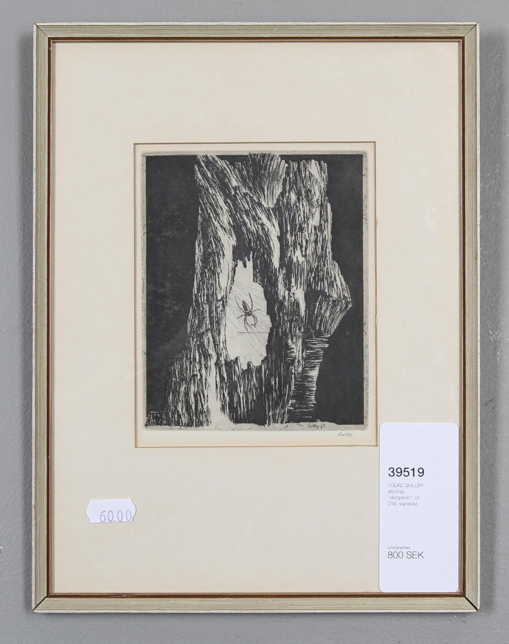 FOLKE GULLBY. etsning, "Skogsruin", nr 214, signerad.