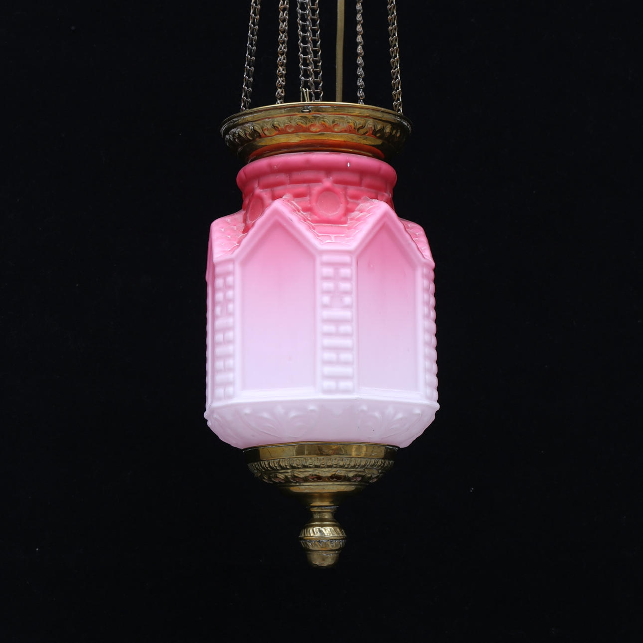 MÅNSKENSLAMPA, glas/mässing, 1800/1900-tal.