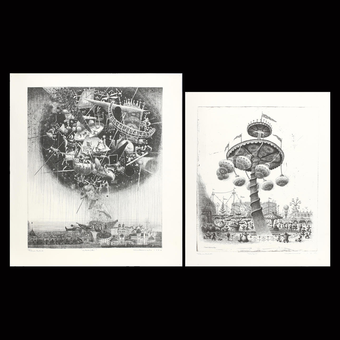 SIMO HANNULA. 2 st etsningar, signerade och numrerade 44/50 och 35/40.