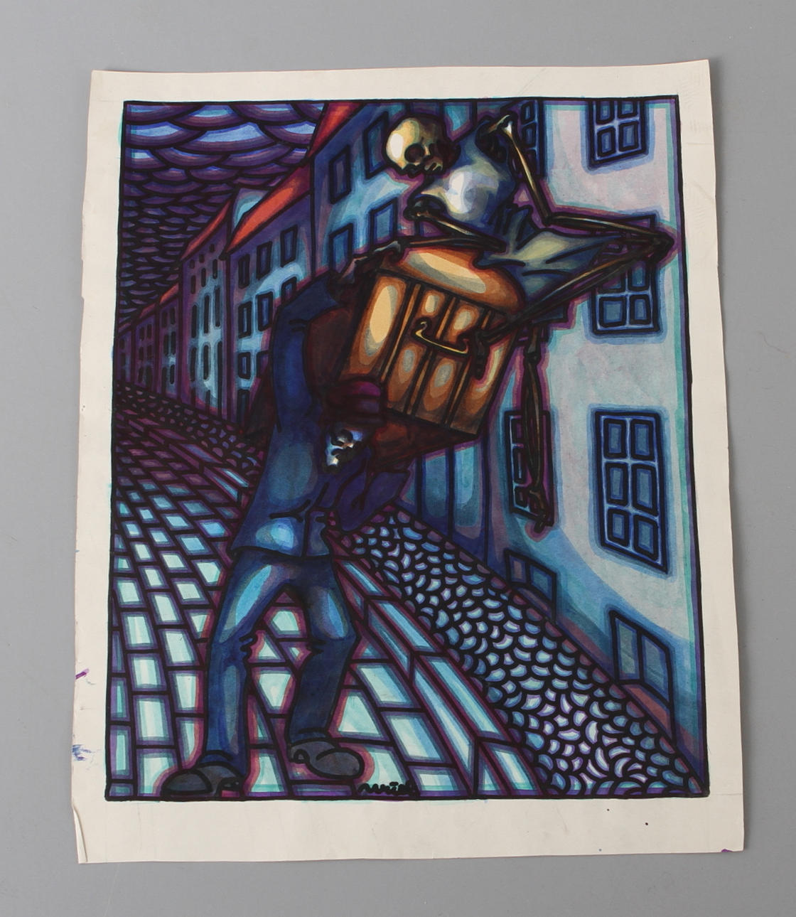 URIEL BIRNBAUM. Kistbärare, blandteknik, signerad.