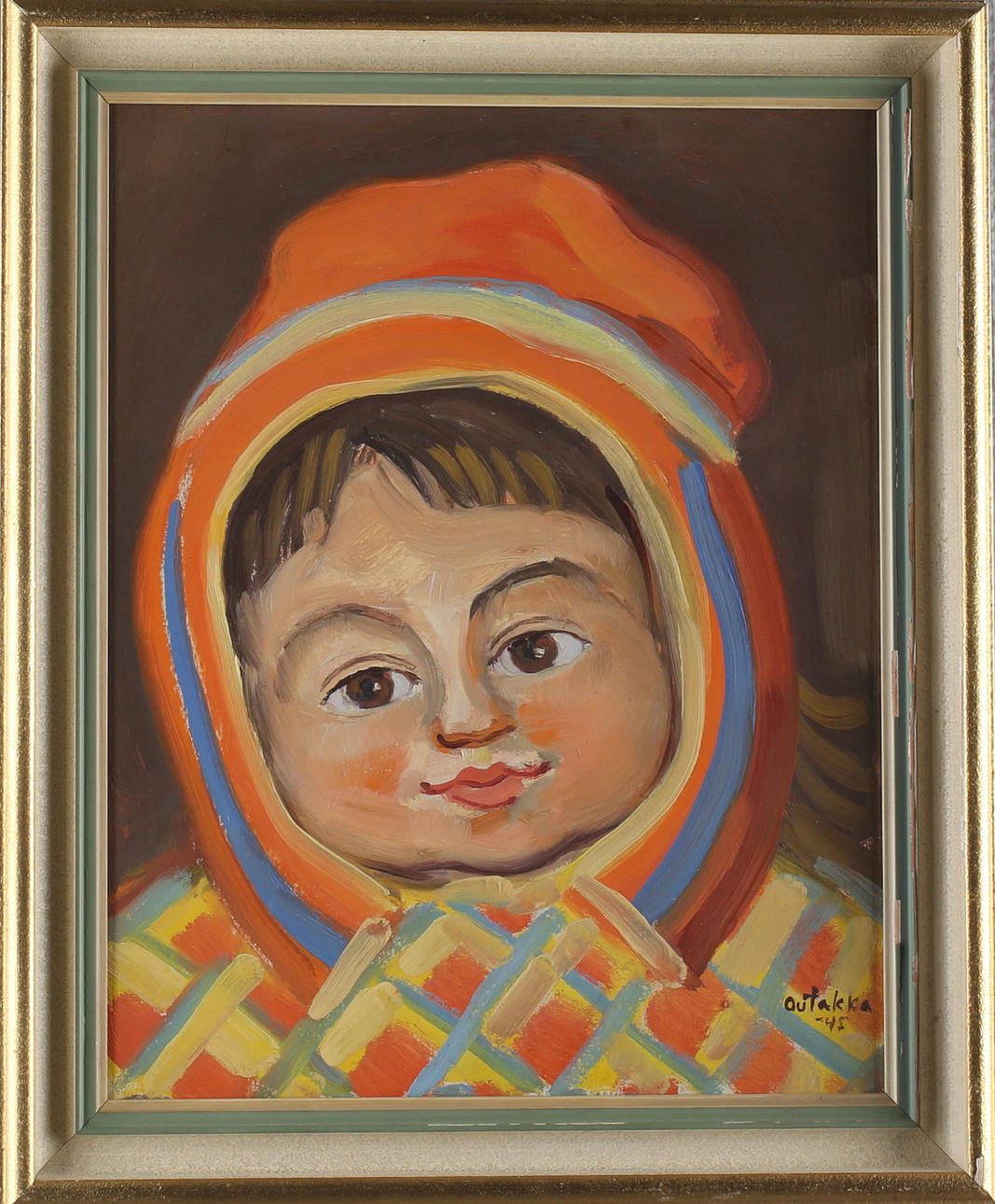 ALVAR OUTAKKA. Sameflicka, olja på pannå, signerad samt daterad -45.