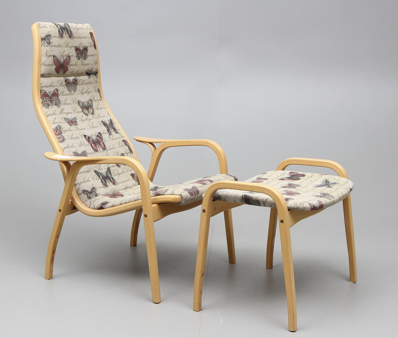 FÅTÖLJ MED FOTPALL, Yngve Ekström för Swedese, "lamino", 1900 talets slut.