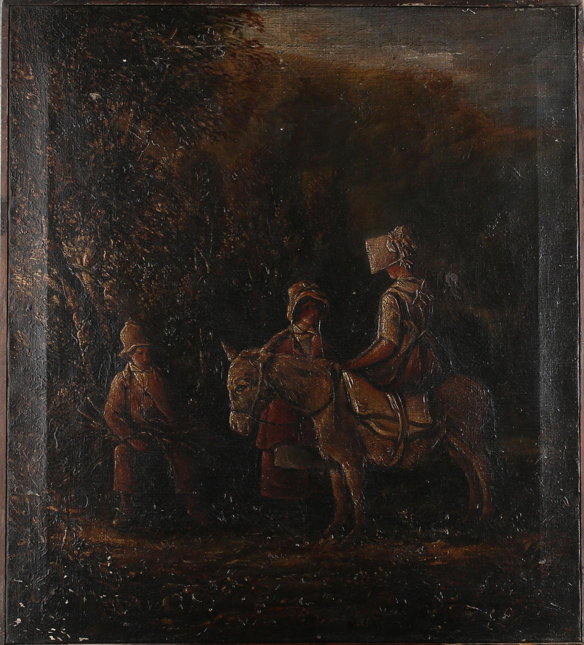 OIDENTIFIERAD KONSTNÄR. Landskap med figurer och ryttare, olja på duk, signerad, 16/1700-tal.