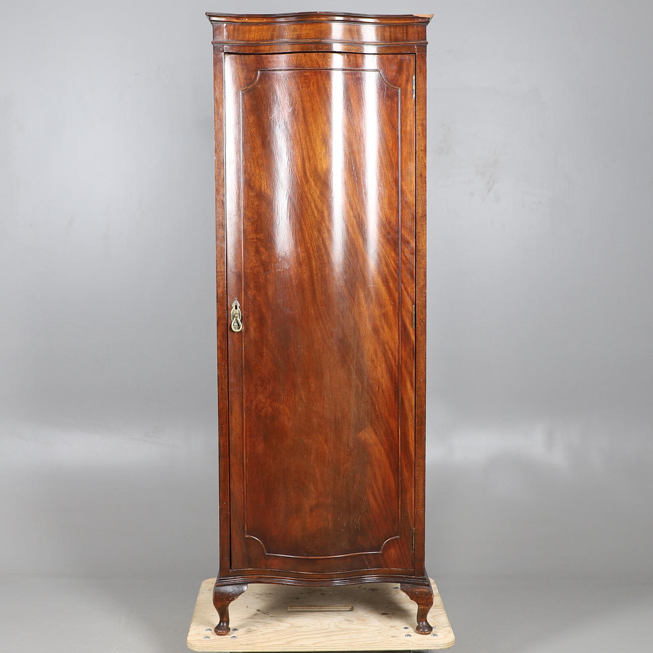 A MAHOGANY FRONTED WARDROBE.