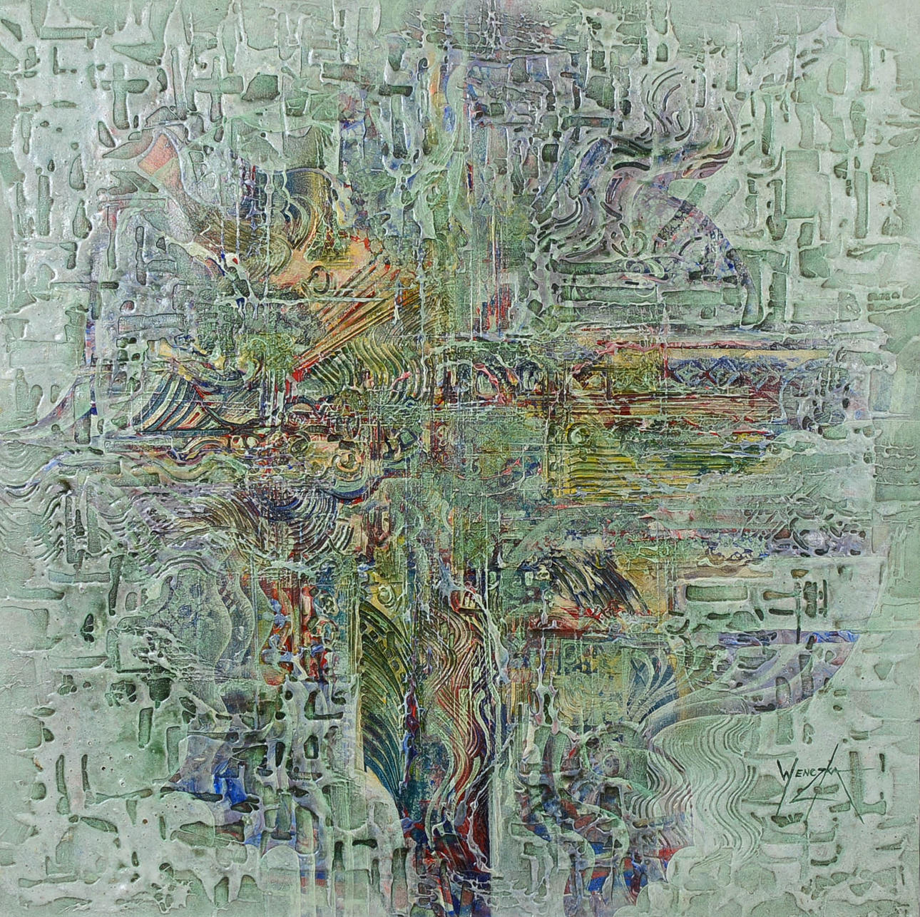 JAN CHRISTIAN WENCZKA. Composition, mixed media, signed.