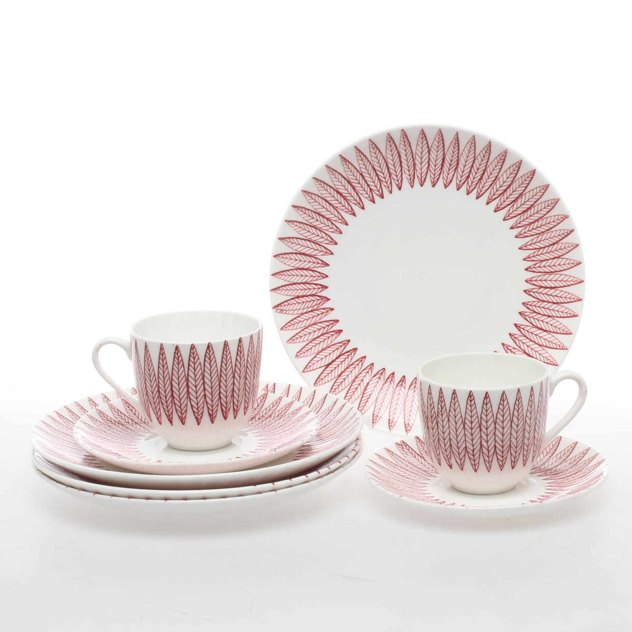 KAFFEKOPPAR MED FAT 2 set samt ASSIETTER 4 st, "Salix" Stig Lindberg Gustavsberg.