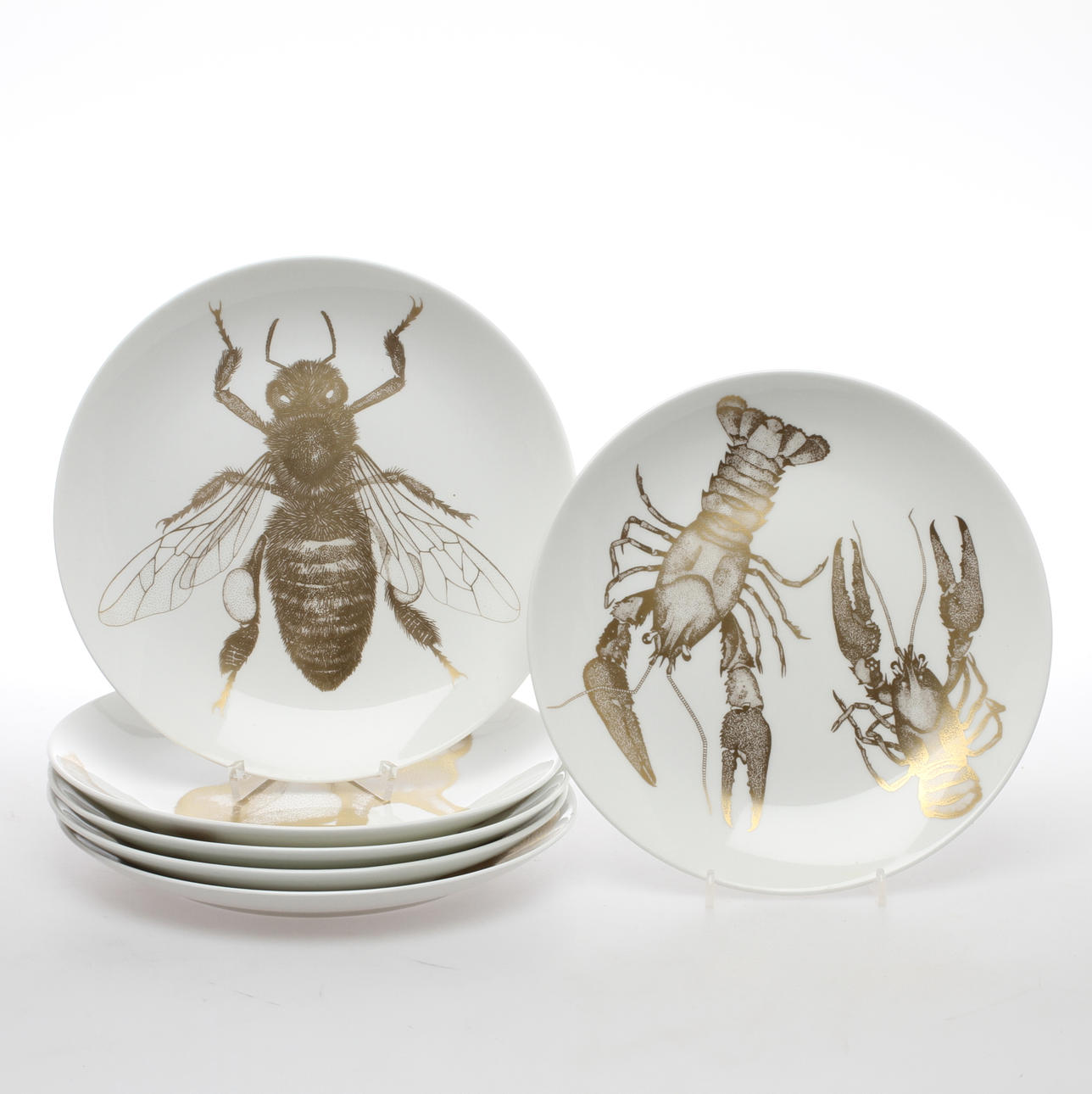 TALLRIKAR, 6 st, porslin, "Arter i Fara", Paul Hoff, Gustavsberg.