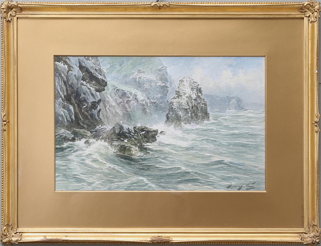 OIDENTIFIERAD KONSTNÄR. Kustmotiv, akvarell, signerad, 18/1900-tal.