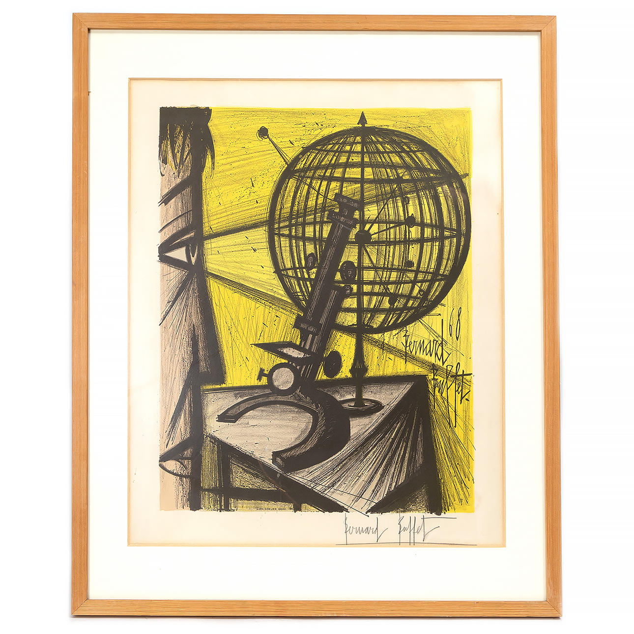 BERNARD BUFFET. Värilitografia, ”Le Microscope”, signeerattu.