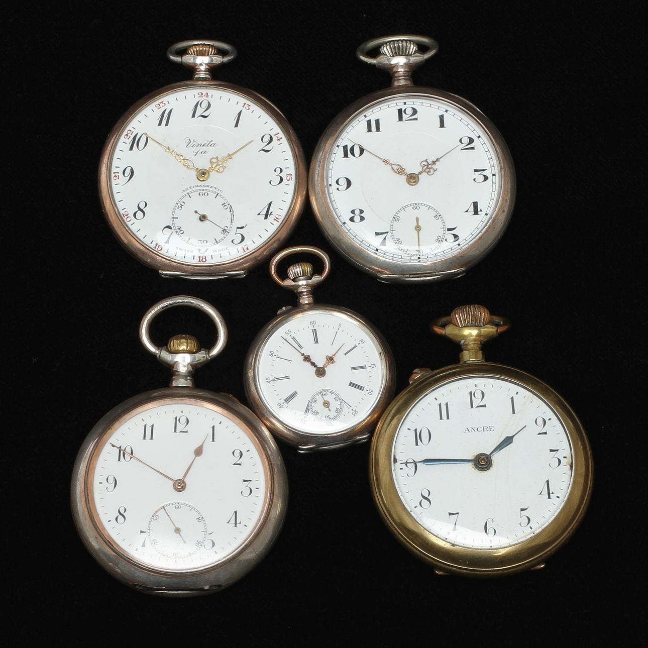 FICKUR, 5 st, bland annat Vineta och Viking (boett märkt Viking), boetter mestadels av silver, 1800/1900-tal.