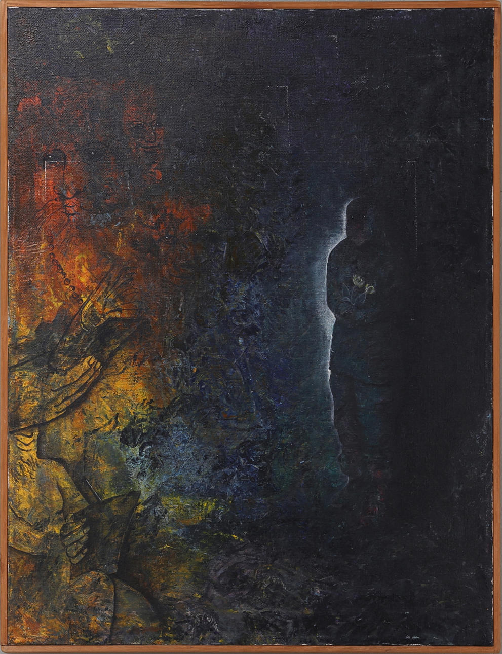 MIKAEL LILJEQVIST. "Besök hos Sankte Per", olja på duk, signerad på spännramen "71", 1971.