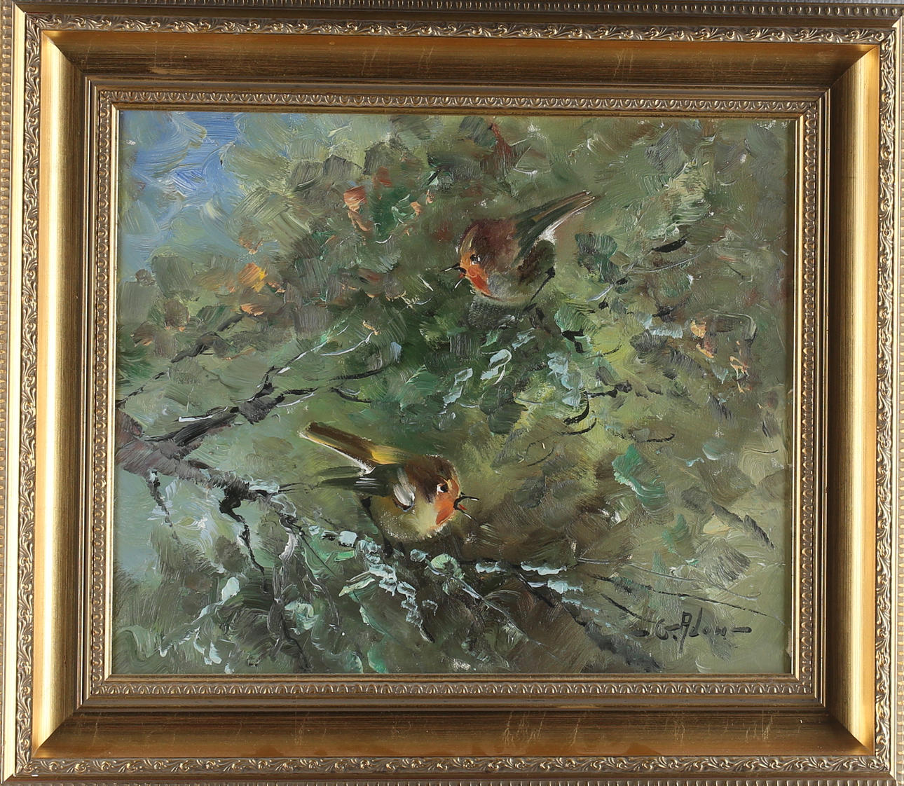 GUSTAV ADON. "Rödhake", olja på duk, signerad.