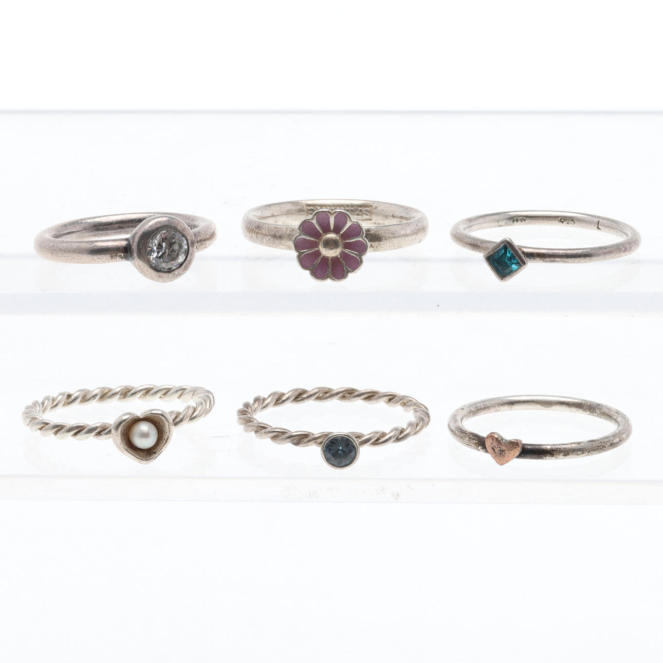 RINGE, 6 stk, sølv, bl.a. Spinding.