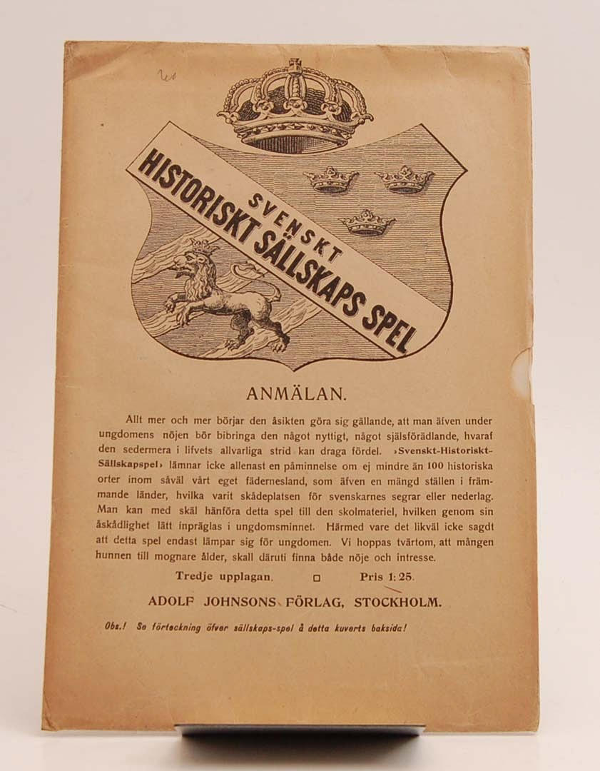 SÄLLSKAPSSPEL. Svenskt Historiskt sällskapsspel.