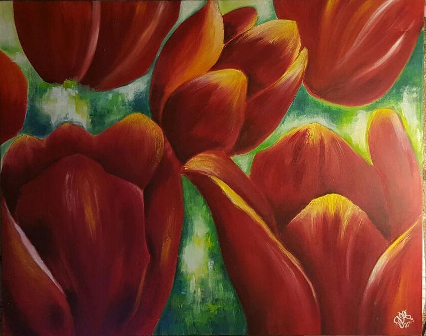 OKÄND KONSTNÄR. Tulpaner, akryl på duk, signerad.