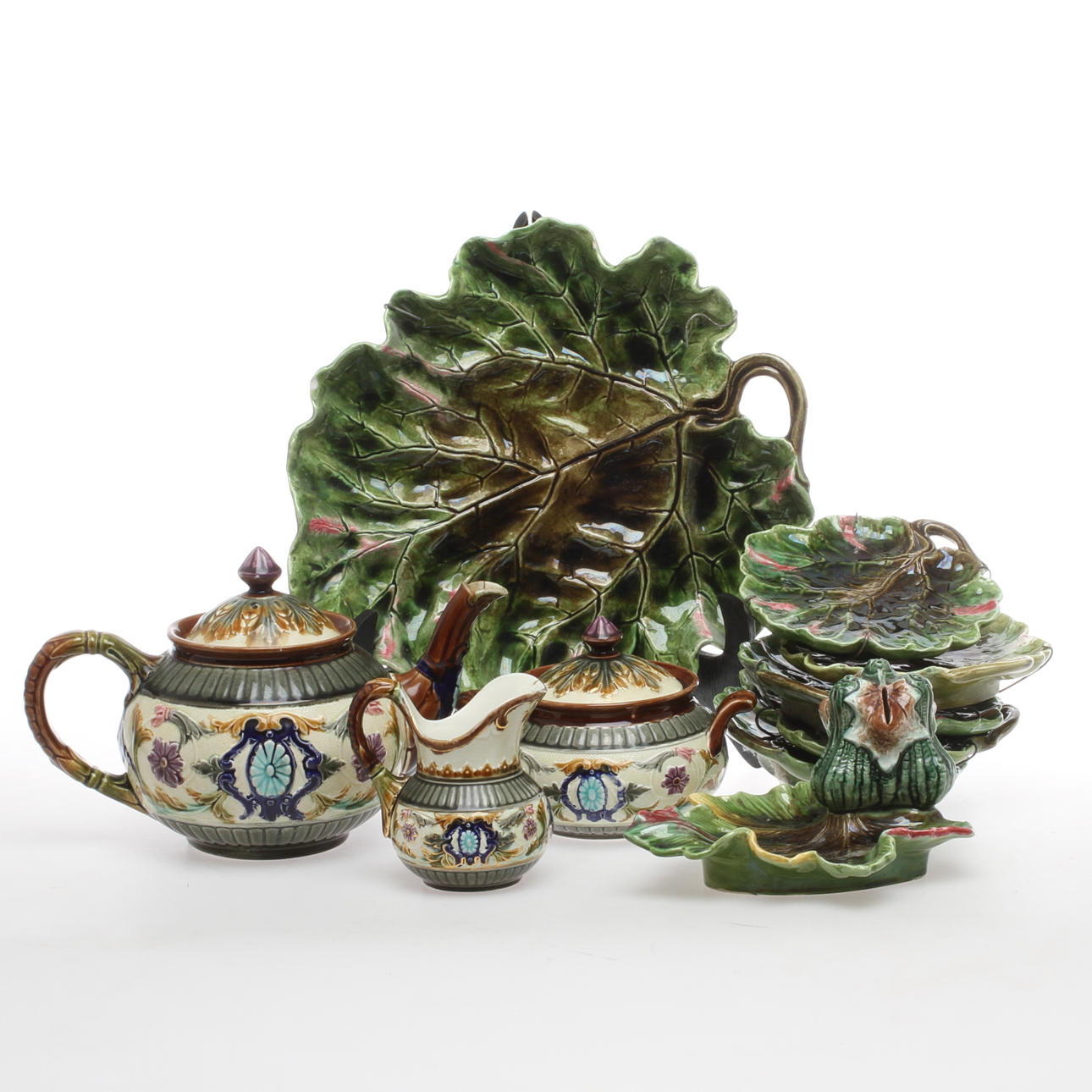 PARTI MAJOLIKA, 10 delar, delvis Rörstrand, 18 och 1900-tal.