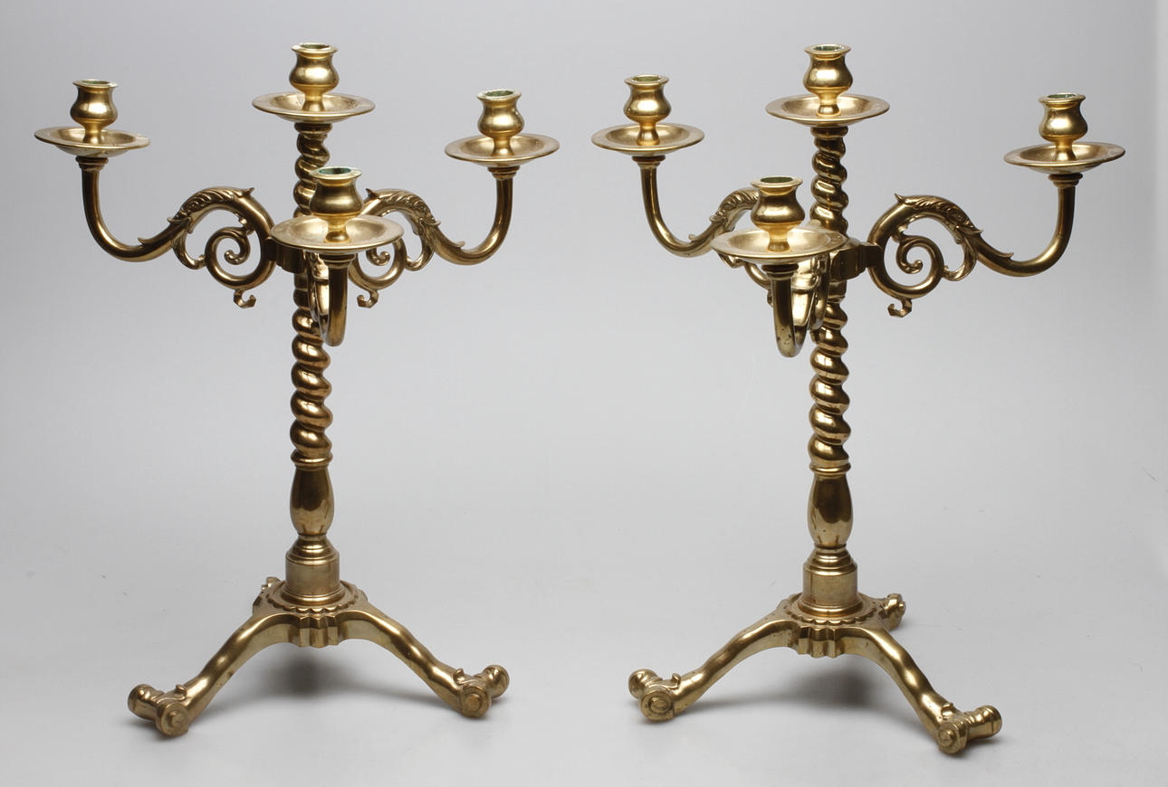 KANDELABRAR, ett par, mässing, barockstil, 1900-tal.