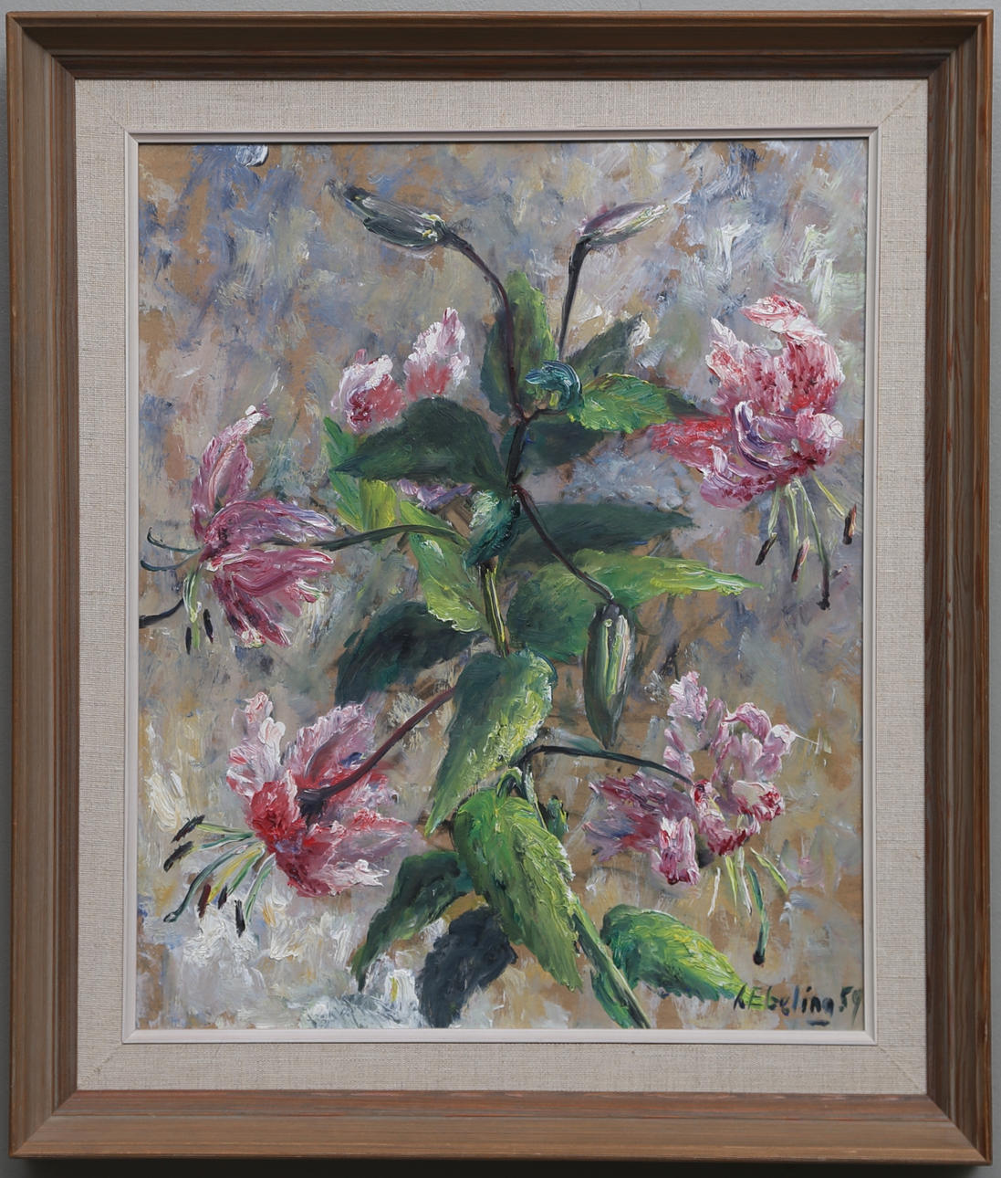 OIDENTIFIERAD KONSTNÄR. Olja på pannå, signerad Ebeling och daterad 59.