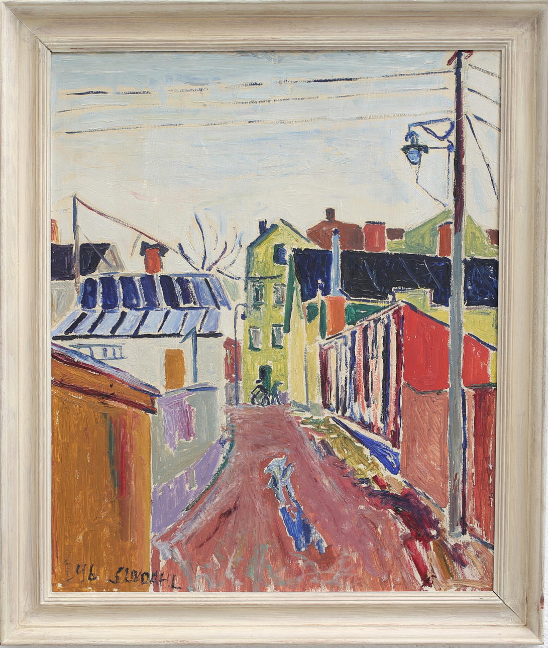 STEN LINDAHL. Oskarshamnsmotiv. Olja på pannå, signerad och daterad -46.