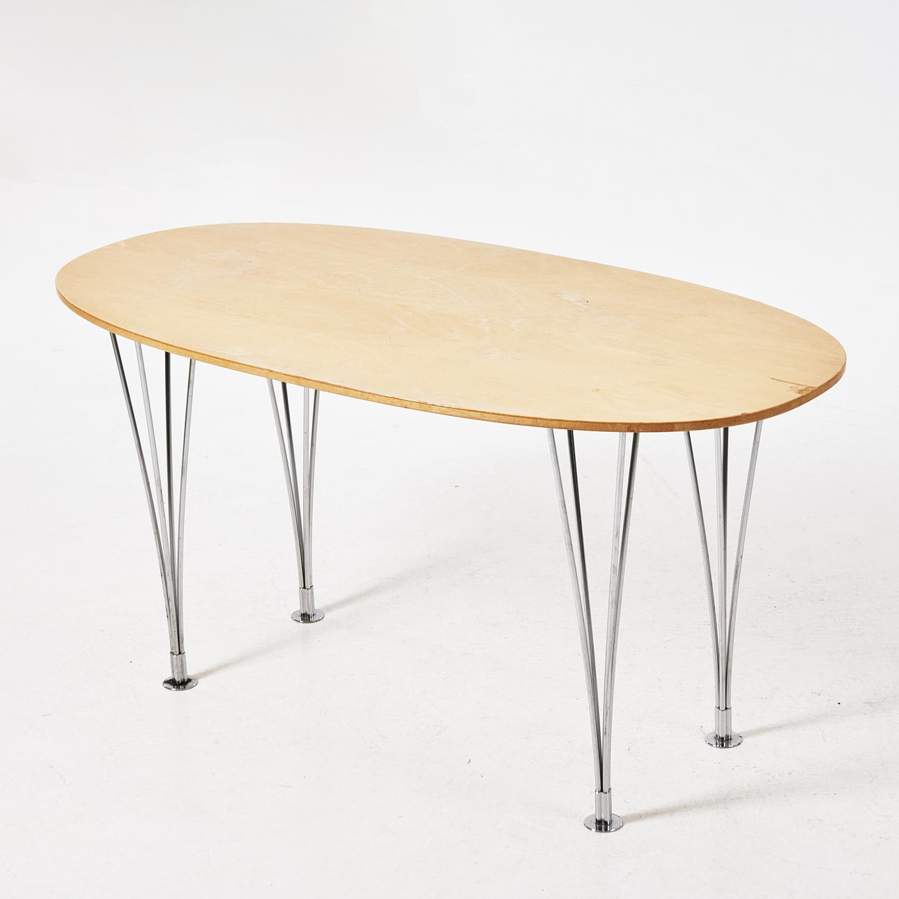 PIET HEIN & BRUNO MATHSSON, “Superellipse “, dining table, Fritz Hansen, 2004, chromed legs, marked underneath.