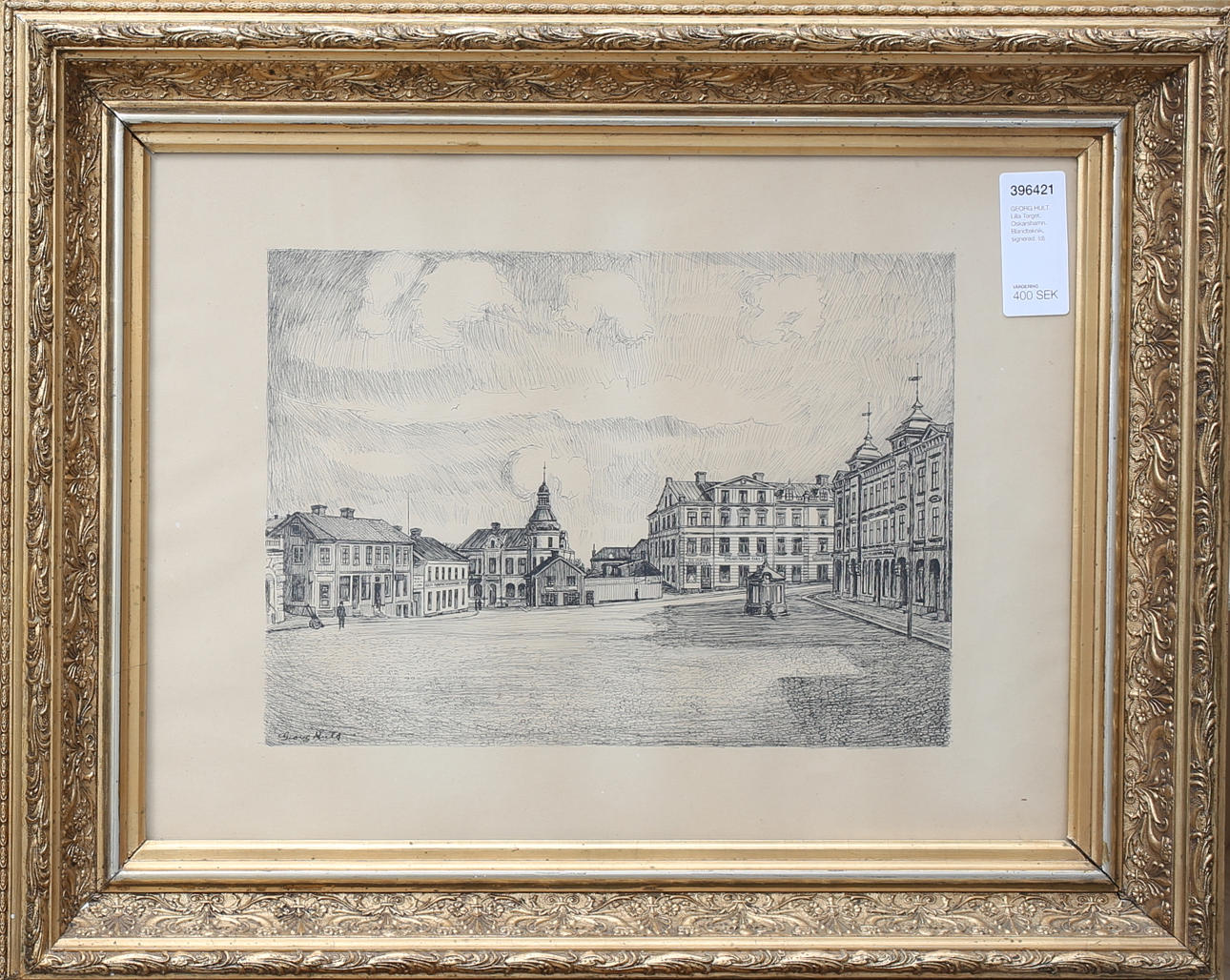 GEORG HULT. Lilla Torget, Oskarshamn. Blandteknik, signerad.