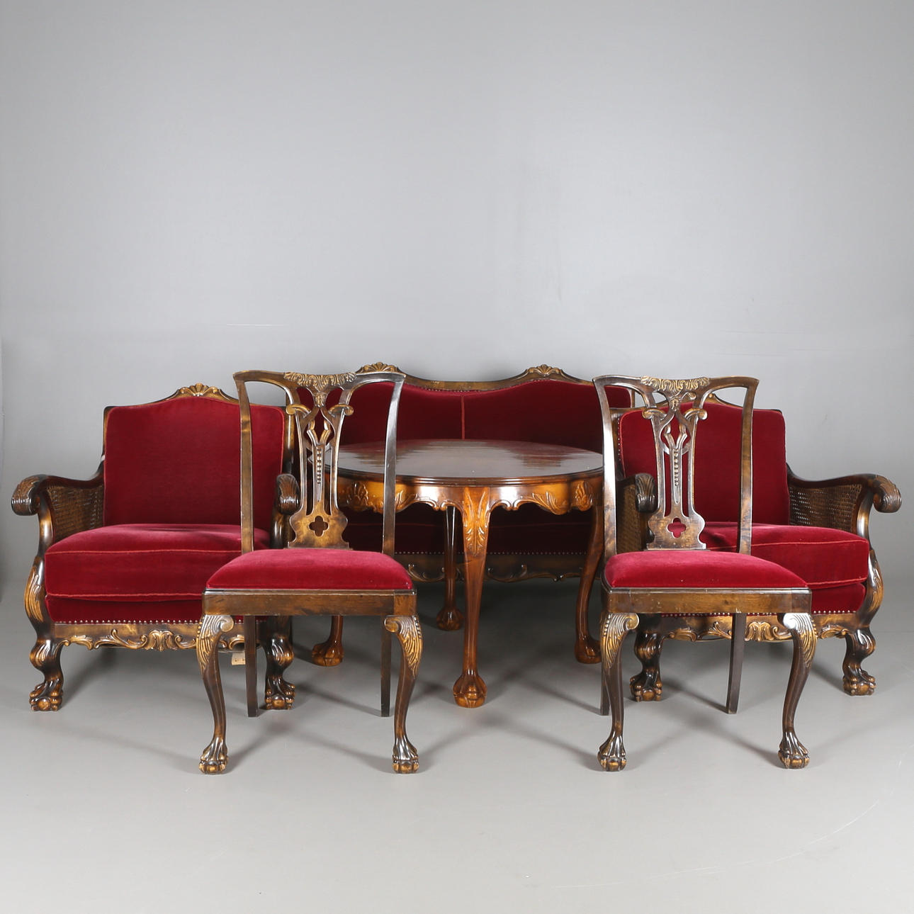 SALONGSGRUPP, 6 delar, chippendale, ca 1940.