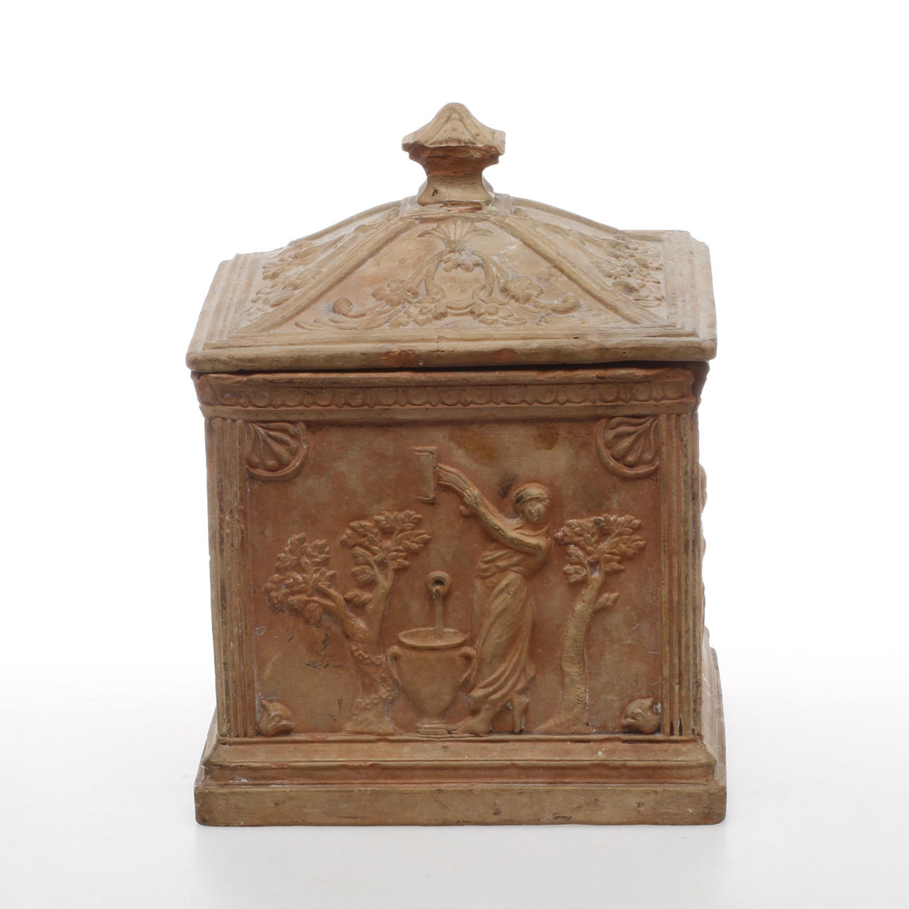 TOBAKSBURK med lock, lergods, 1800-tal.