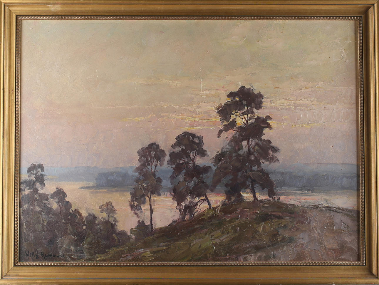 WILLY HERRMANN. Seenlandschaft, Öl auf Platte, signiert.