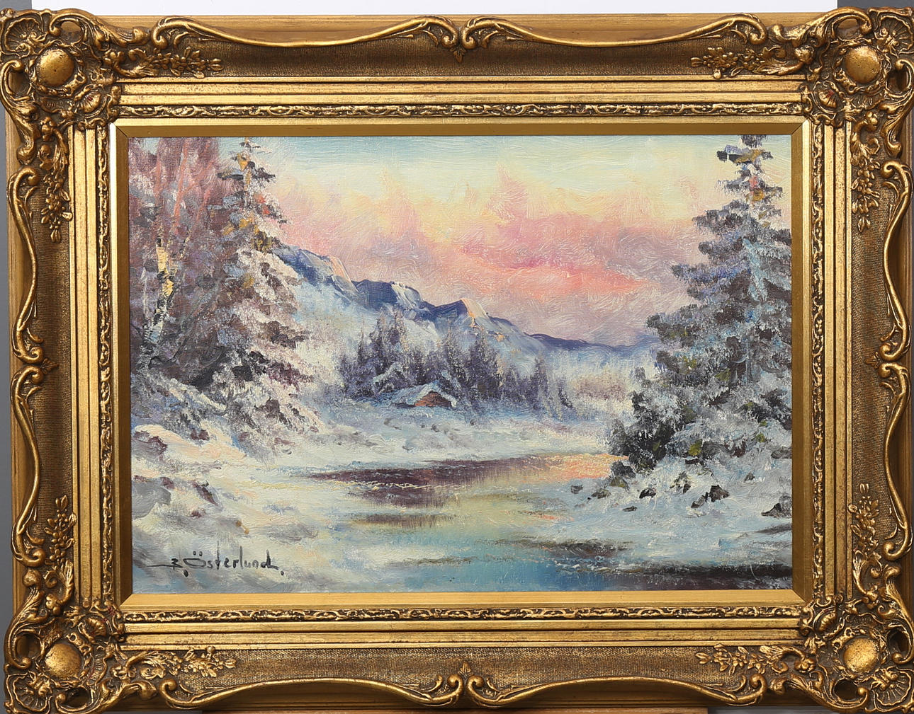 BERT ÖSTERLUND. Olja på duk, vinterlandskap, signerad B Österlund.