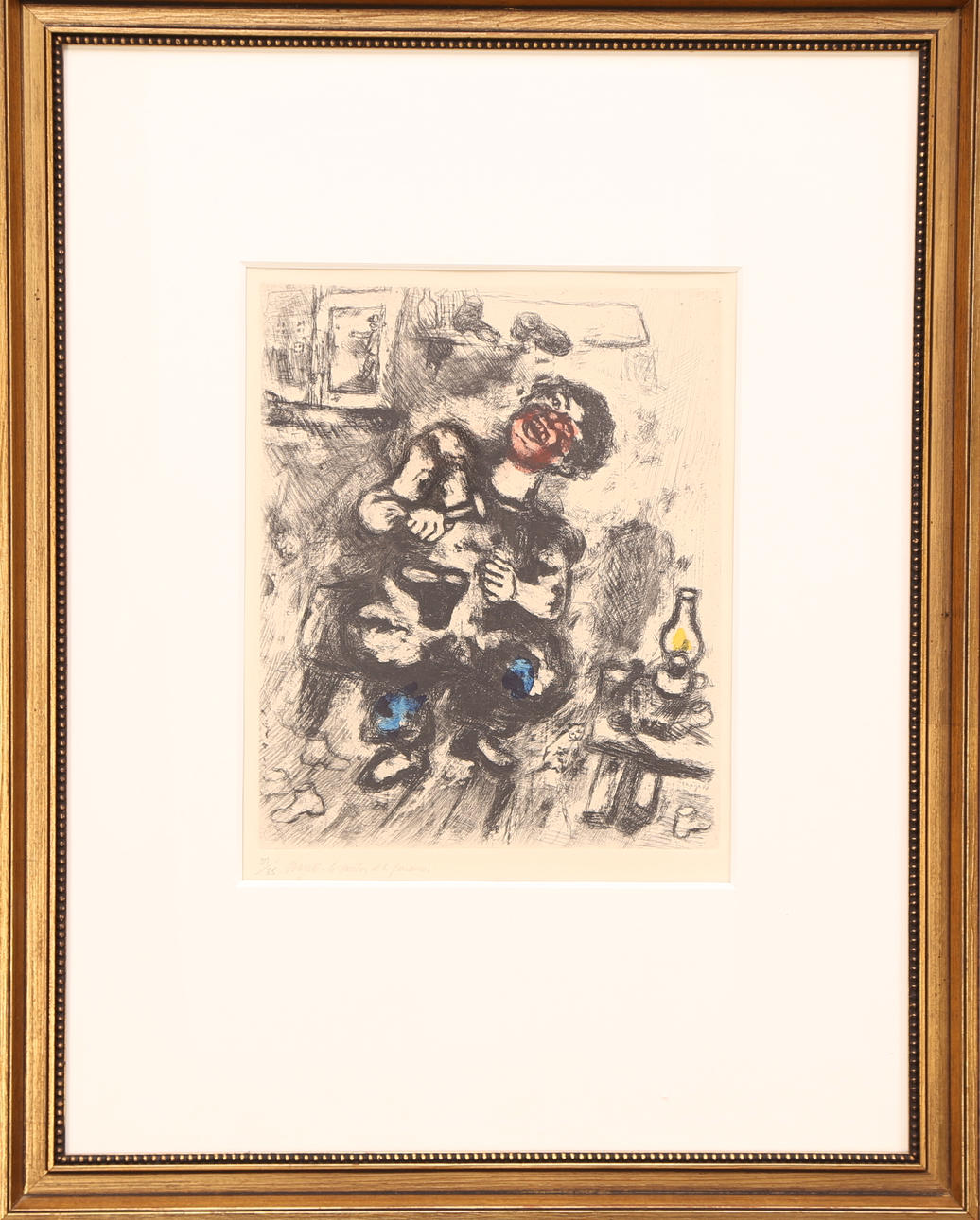 MARC CHAGALL. Skomakaren, etsning 37/85 med färglagda partier, signerad Chagall.
