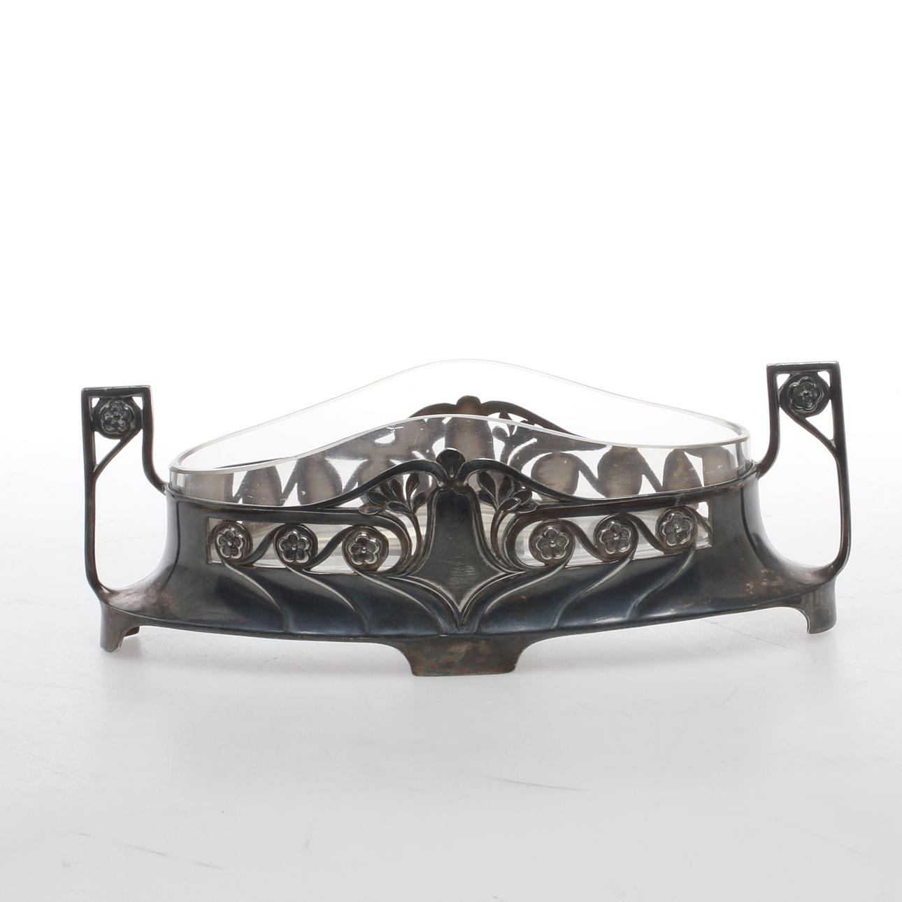 JARDINJÄR, nysilver med glasinsats, jugend, tidigt 1900-tal.