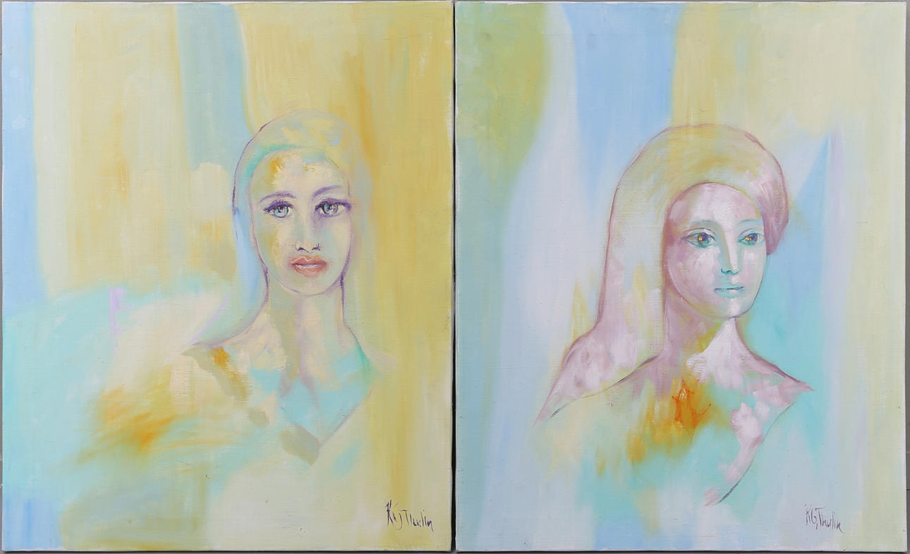 KARL GUSTAV THULIN. Porträtt, 2 st, olja på duk, signerade KG Thulin.