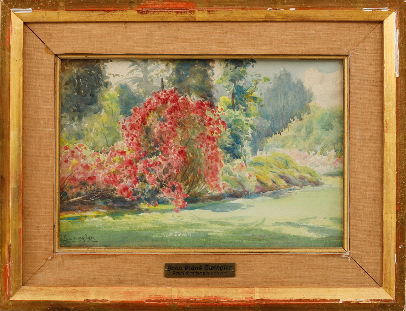 JOHN FRANK SWINGLER. Landscape with trees, watercolor, signed.