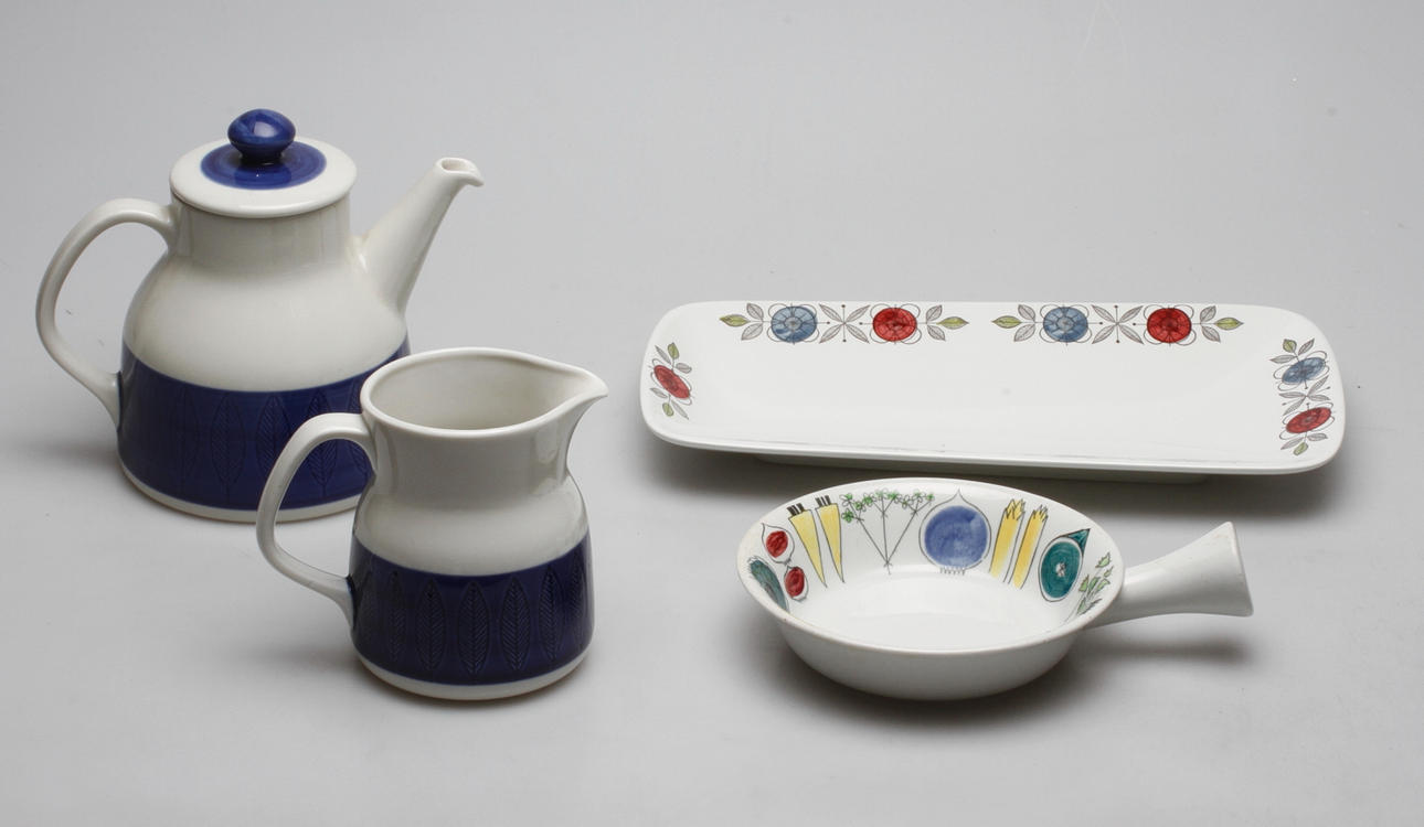 SERVISDELAR, 4 st. Porslin. "Picknick", "Koka Blå" samt "Pion", Rörstrand, 1900-talets andra hälft.