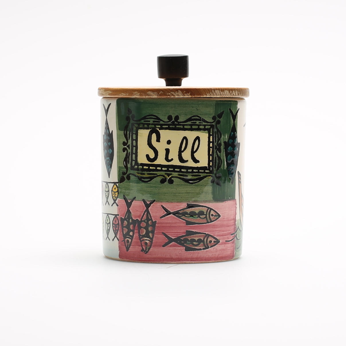 BURK, med lock, flintgods, "Sill", Deco Hälsingborg.